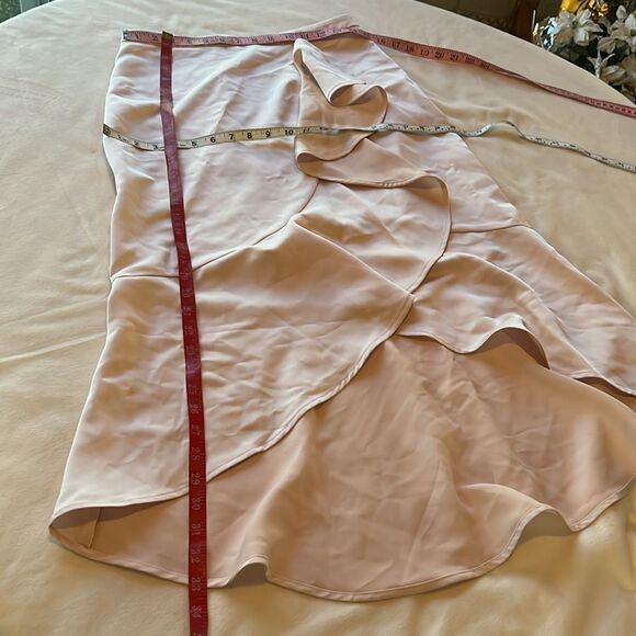 Expressss Skirt Sz 8 Light Pink Slimming Ruffle Front Side Zipper Midi New Silky - Picture 7 of 8